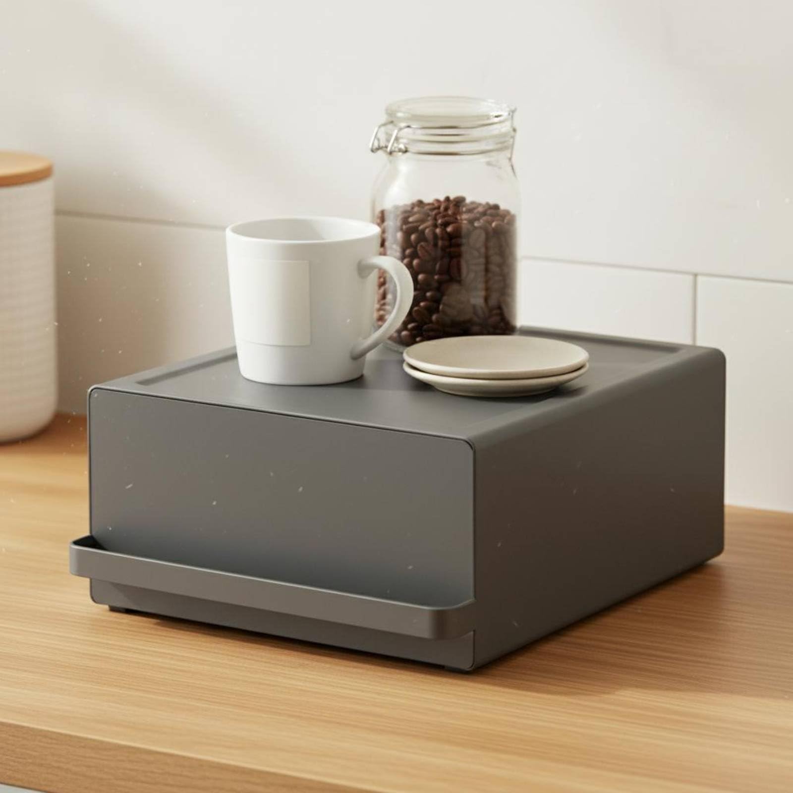 Desktop Schubladen Organizer Teebeutel Aufbewahrungsbox Zubehörregal Aufbewahrungsbehälter mit Verstärkter Ablagefläche für Kaffeezubehör für Arbeitszimmer, Weiß