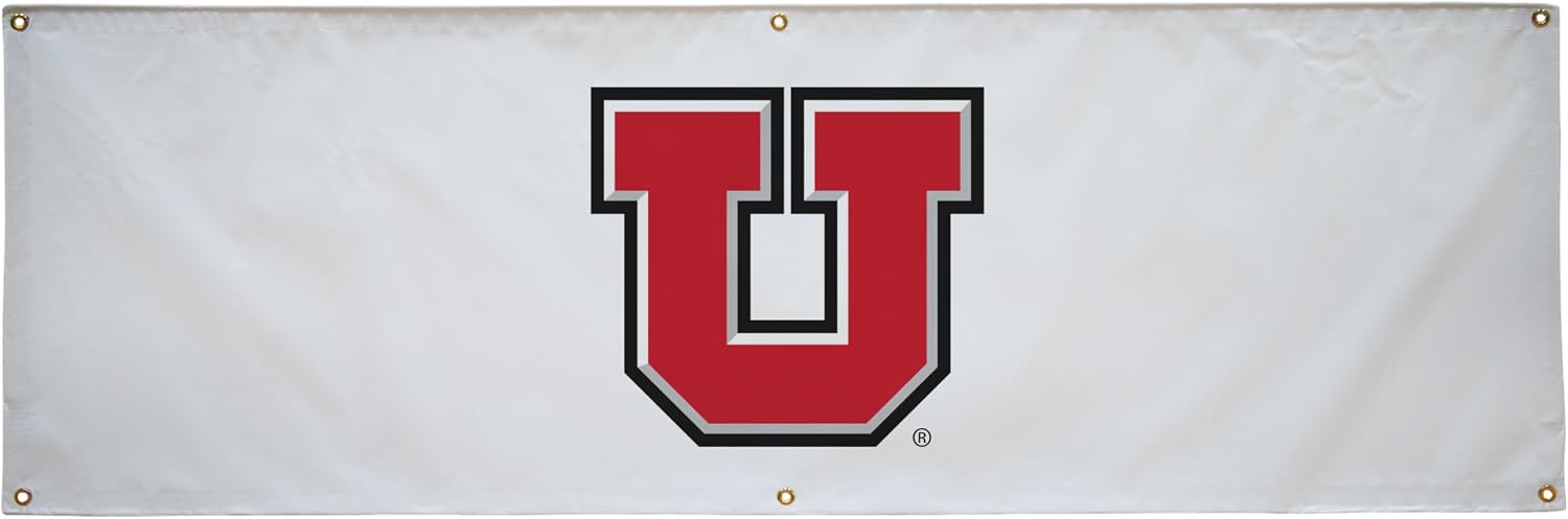 Utah Utes College Sports Printed Outdoor Banner - NCAA Licensed - Durable Vinyl - School Banner (White, Red) (2' x 6')