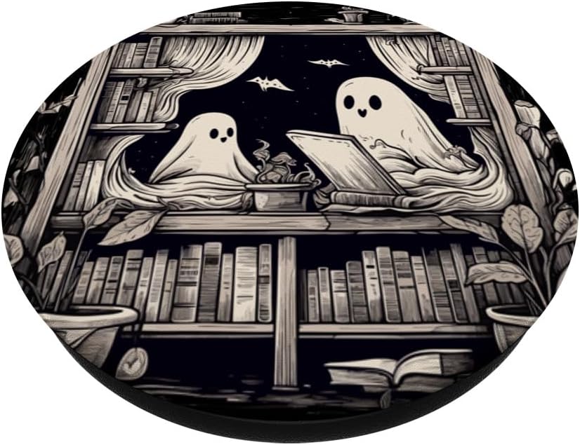 Spooky Ghosts Reading Books Library Bookworm Retro Bookish PopSockets Adhesive PopGrip - Image 2