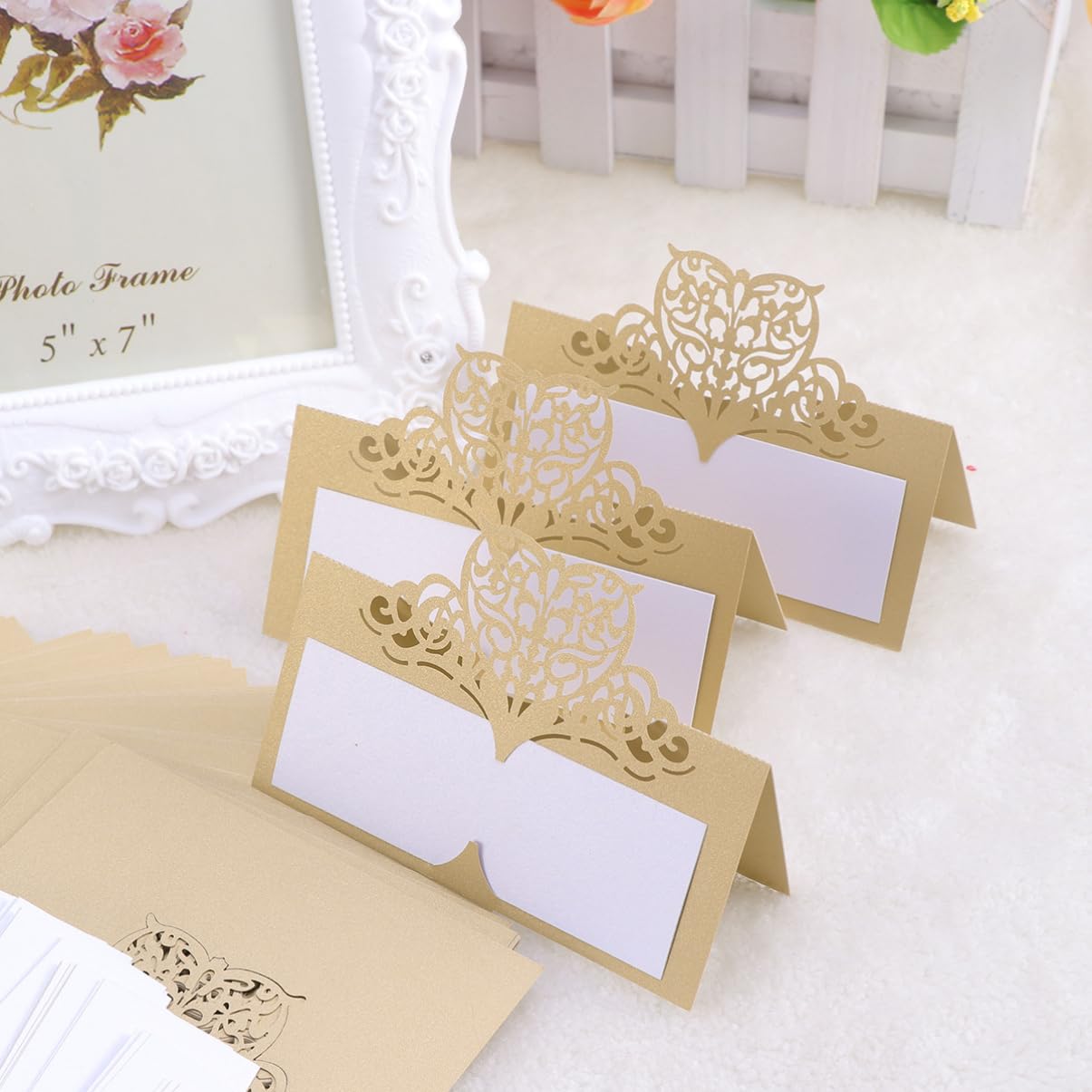 MAGICLULU 150stücke -cut Floral Platzkarten Für Hochzeiten Elegante Tischkarten Zur Namensbeschriftung Für Bankette Und Feierlichkeiten Goldfarben Für Hochzeitsdeko Und Veranstaltungen