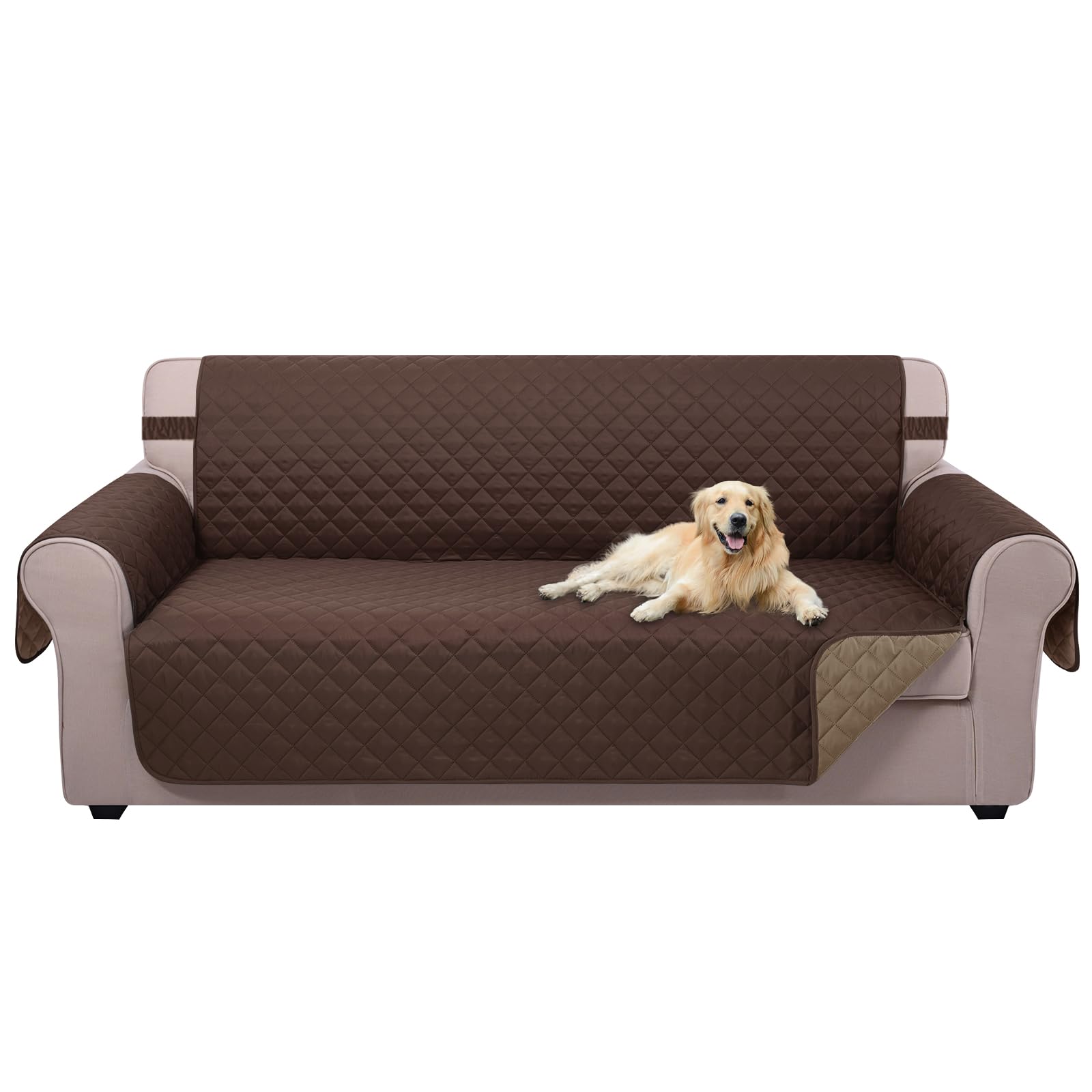 U-NICE HOME Reversible Sofa Cover Couch Cover for Dogs with Elastic Straps Water Resistant Furniture Protector for Pets Couch Cover for 3 Cushion Couch (Sofa, Chocolate/Taupe)