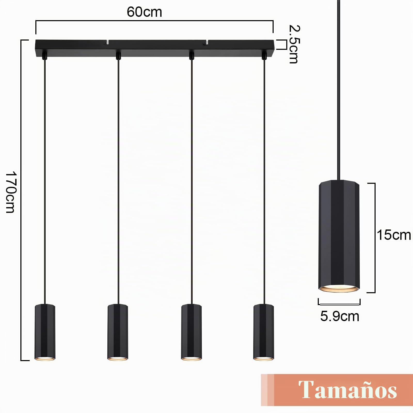 Glitzerlife Lámpara Colgante Mesa de Comedor Negro 4 Bombillas GU10 | Lámpara de Comedor Industrial Moderna de Metal para Interior Cocina Dormitorio