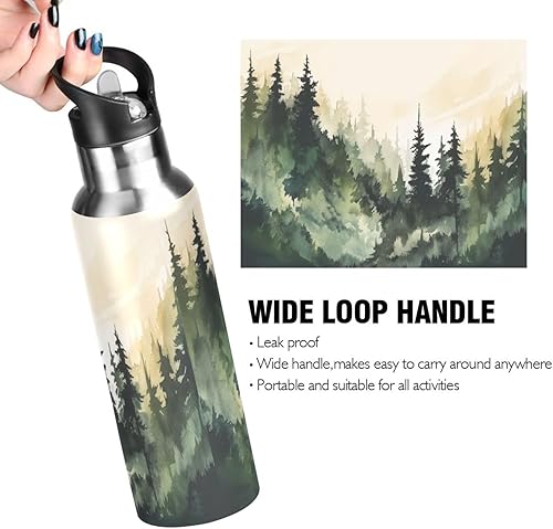 Miniatura 4 de Watercolor Forest - Botellas de agua aisladas con tapa con popote, sin BPA, 22 onzas, a prueba de fugas, botella de agua deportiva de acero
