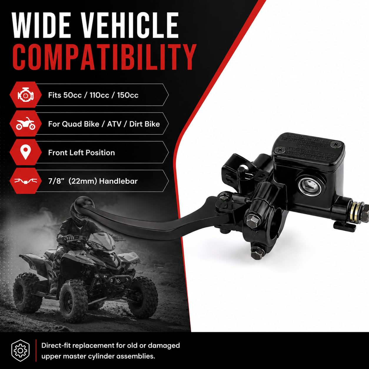 Pompa Freno Anteriore Sinistra Moto, 7/8" 22mm Cilindro Maestro Leva Frizione E Freno Moto, Manubrio Moto Pompa Leva Freno E Frizione Moto Per 50cc 110cc 150cc Atv Quad Dirty Pit Bike
