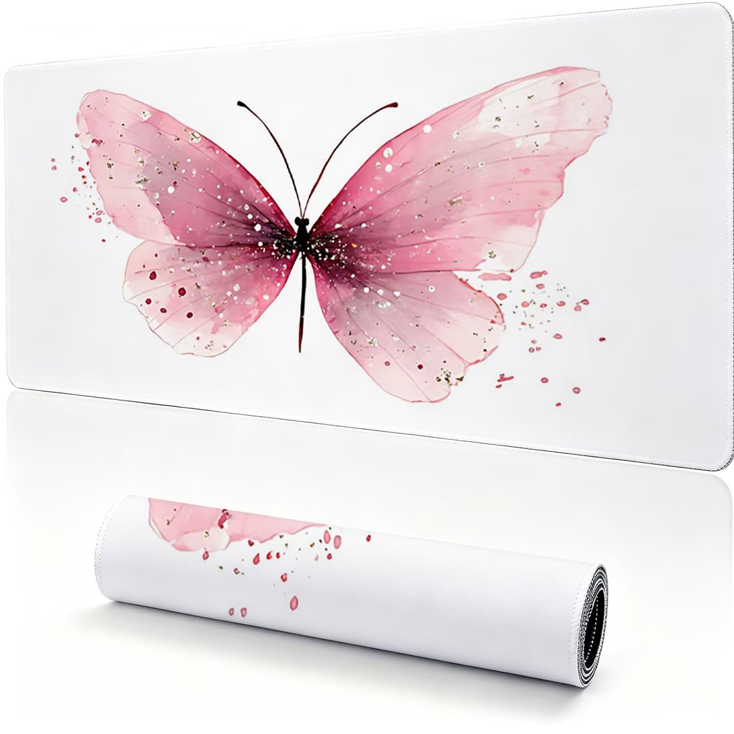 Tappetino Mouse Gaming XXL, Mousepad 1200x600x4mm rosa Farfalla 0x0-141 | Tappetino Scrivania con Base in Gomma Antiscivolo Bordi Cuciti per Computer, PC, Migliora la Precisione e la Velocità