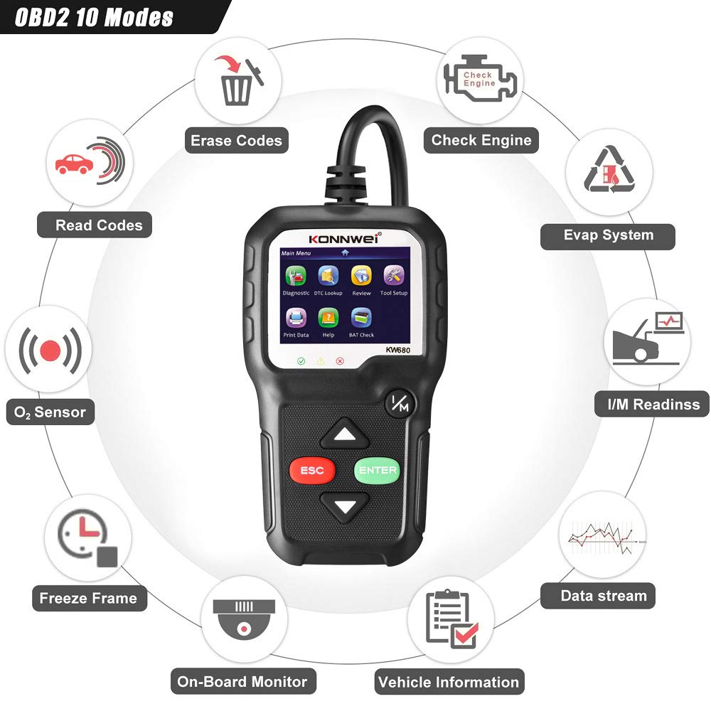 Scanner OBD2, scanner diagnostico universale OBD II CAN per auto, strumento per diagnostica del motore, lettore di codici per guasto al motore - strumento di scansione per controllo luce motore KW680