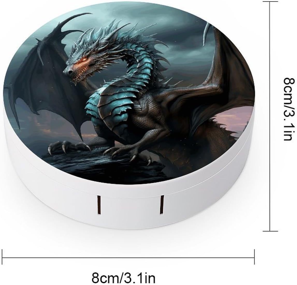 Cool Dragon Contact Lens Case Portable Contact Lens Applicator Removal Tool Kit Cute Round Eyeglass Cases with Mirror for Daily Vision Care And Outdoor Use