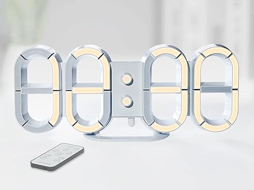 KOSUMOSU Reloj digital LED 3D digital para decoración de sala de estar números de reloj negro de 97 pulgadas control remoto temperatura de 1224