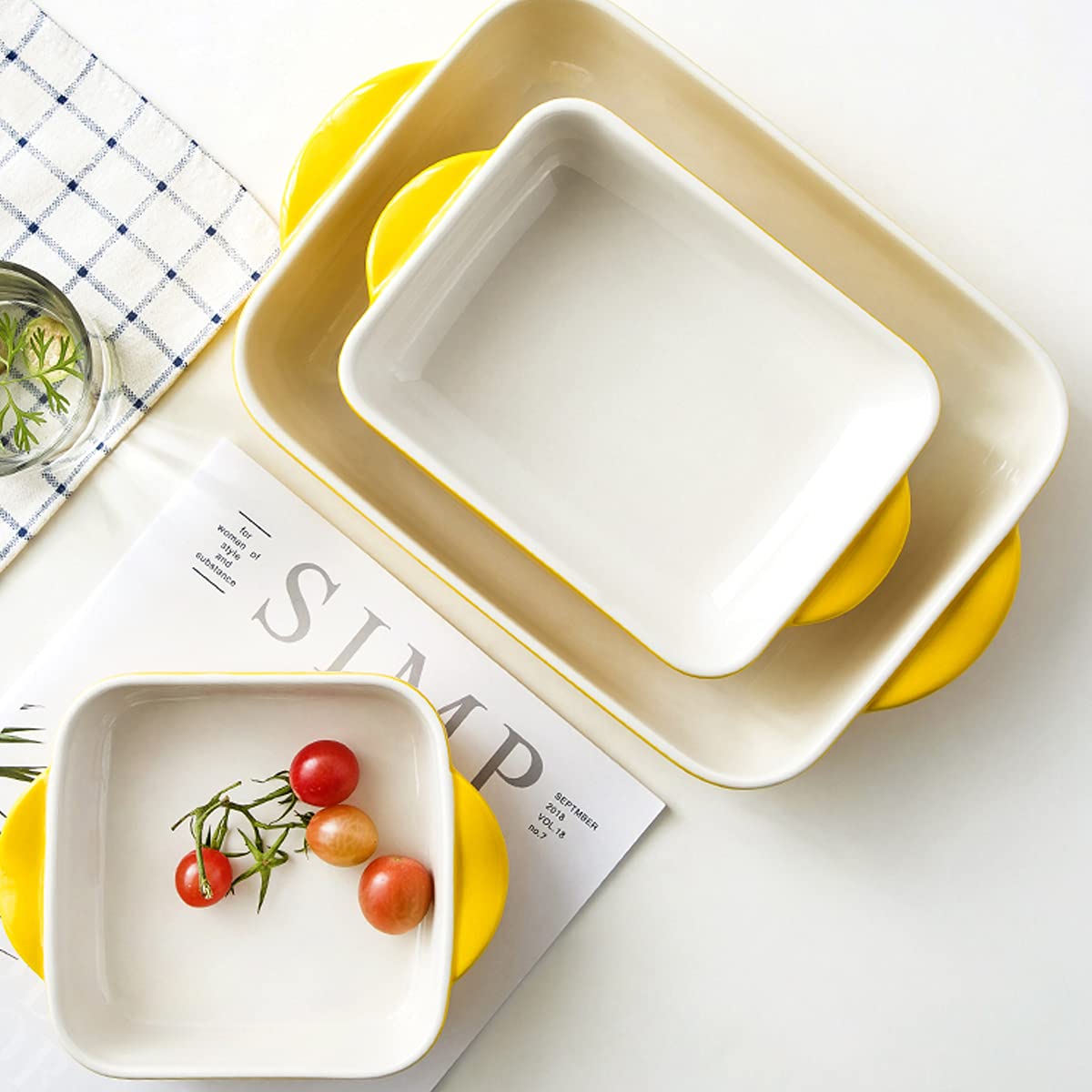 Naczynia do pieczenia w piekarniku, prostokątne ceramiczne naczynie, idealne, naczynia lasagne, małe zapiekania, zestaw 2 szt(Red,7inch)