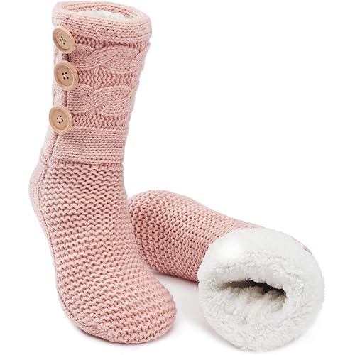 maamgic Womens Knit Christmas Sherpa Slipper Socks Grippers Warm Sweater Bootie Thick Fleece Ladies Female Fuzzy Winter Socks