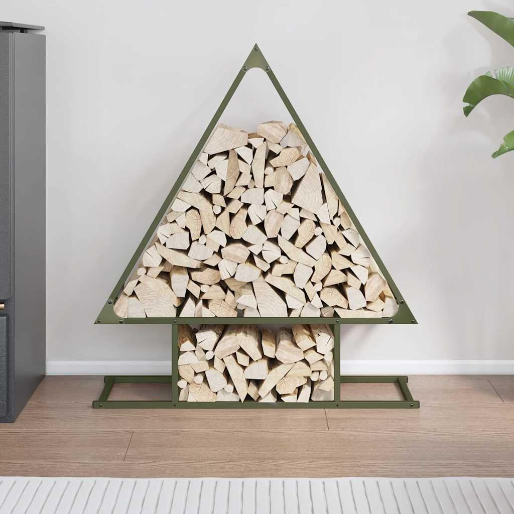 Brennholzregal Olivgrün aus kaltgewalztem Stahl 80 x 25 x 90 cm, 100 kg Traglast, Kaminholzhalter für innenbereich, wohnzimmer, kamin, ofen, terrasse, garten, schuppen