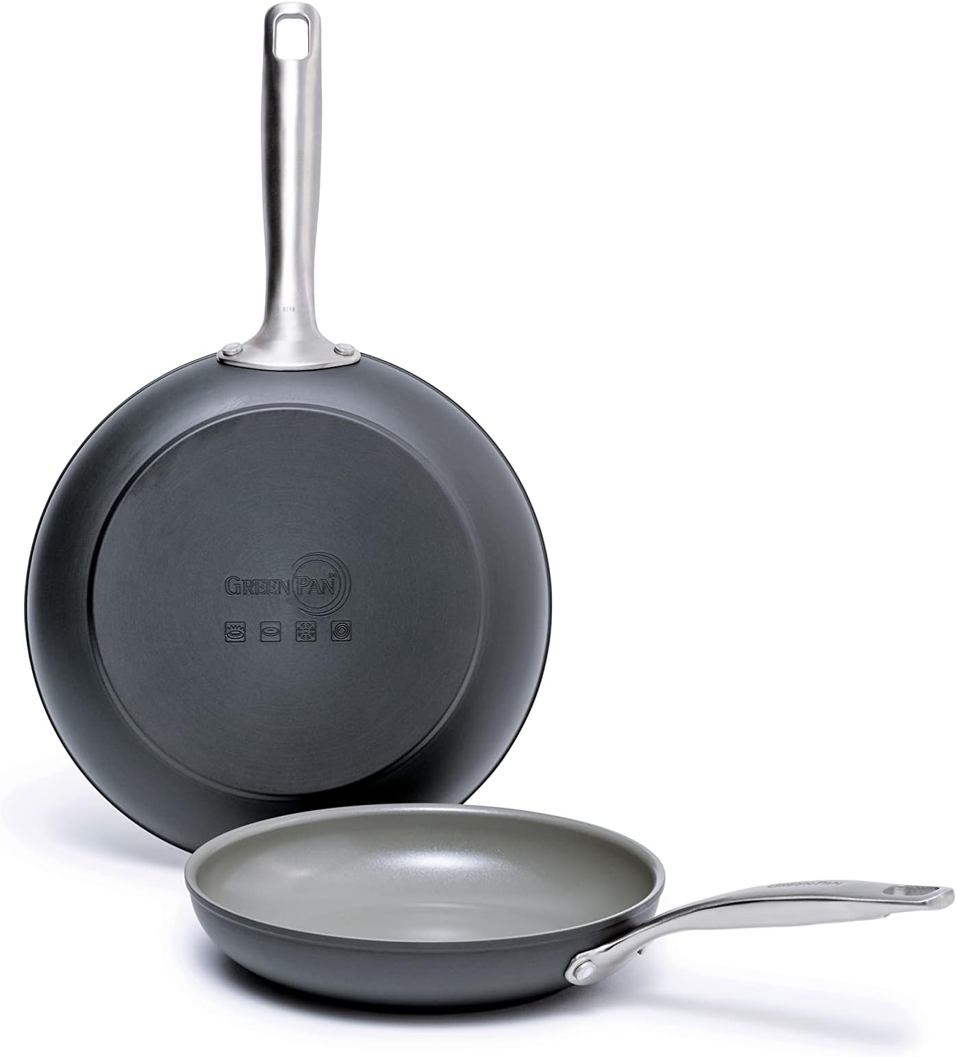 Chatham Hard Anodized Healthy Ceramic Nonstick 8" and 10" Frying Pan Skillet Set, Omelette and Egg Pan, PFAS-Free, Dishwasher Safe, Oven Safe, Gray