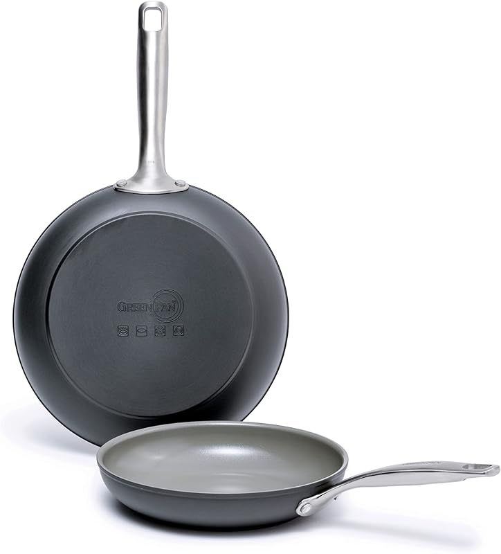 Chatham Hard Anodized Healthy Ceramic Nonstick 8" and 10" Frying Pan Skillet Set, Omelette and Egg Pan, PFAS-Free, Dishwasher Safe, Oven Safe, Gray