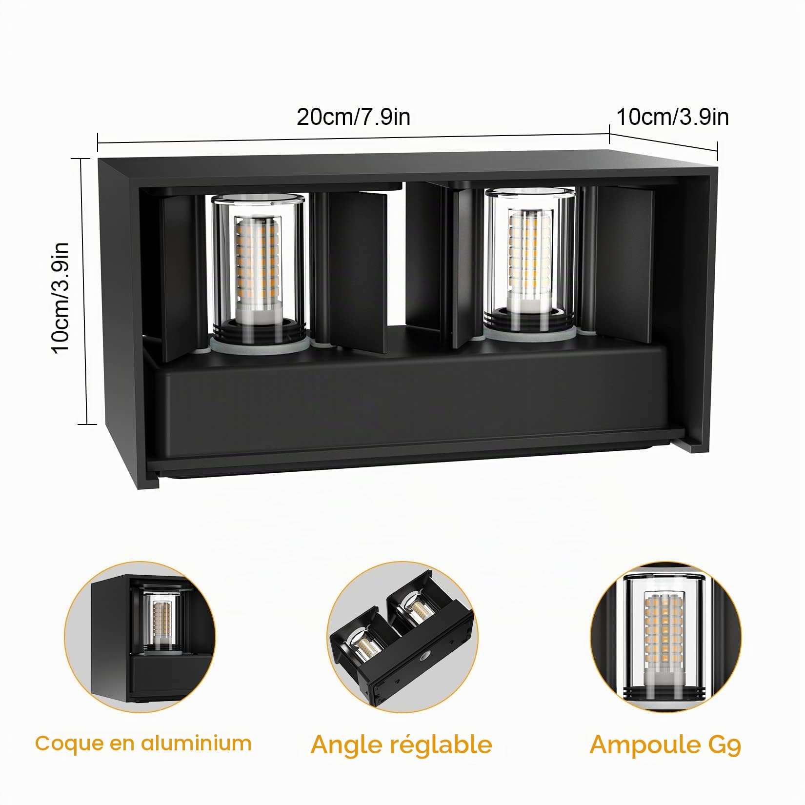 Klighten Applique Murale avec Ampoule LED G9 Remplaçable Lampe, Noir