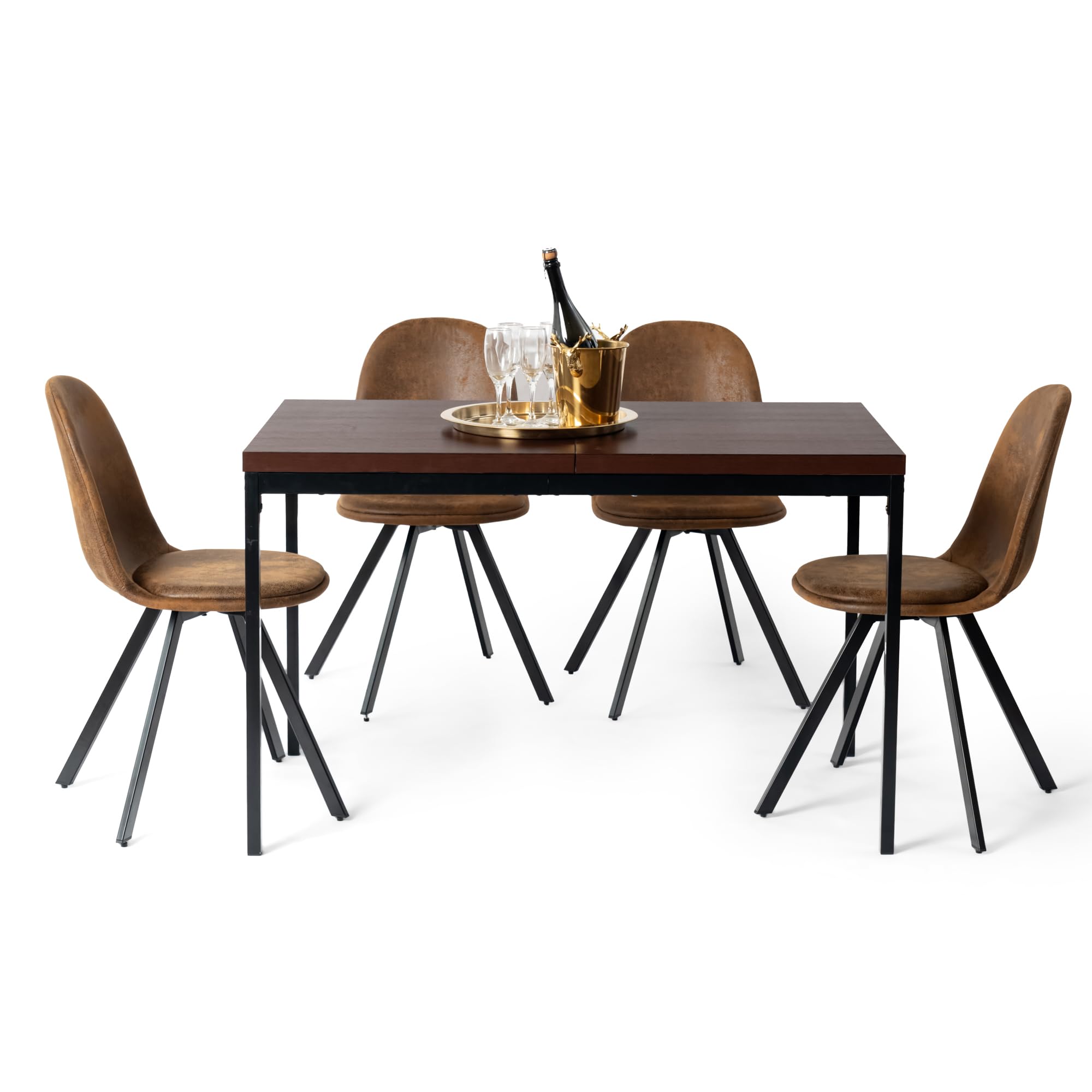 FurnitureR Tavoli da ristorante in marrone, stile elegante per 4-6 persone, vassoio in legno spesso con struttura in metallo, per caffè, pasticceria, sale di reception, 120 x 70 x 75 cm