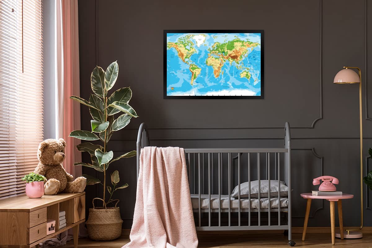 Poster Bilder Wanddeko Deko Wohnzimmer 120x80 cm Weltkarte - Atlas - Farben - Kinder - Jungen - Mädchen