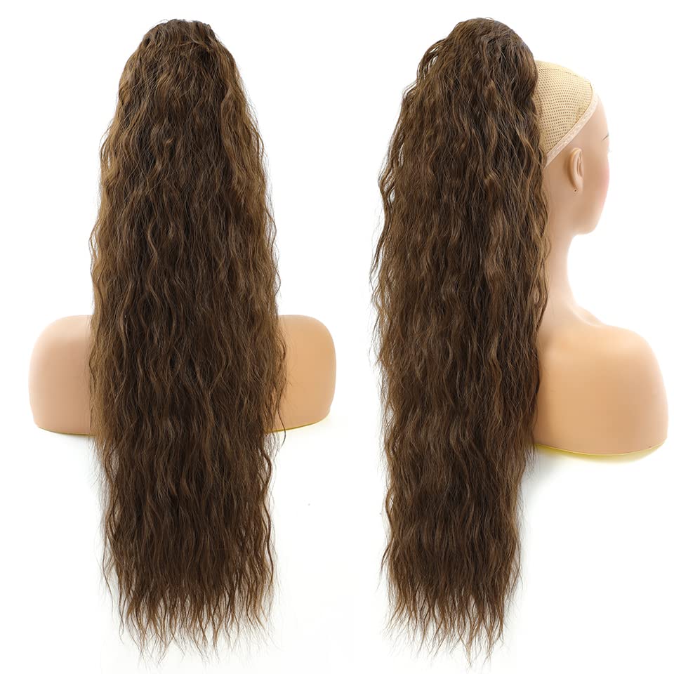 megicaebeauty - Extensiones de cabello sintético rizado con cordón ondulado (marrón)