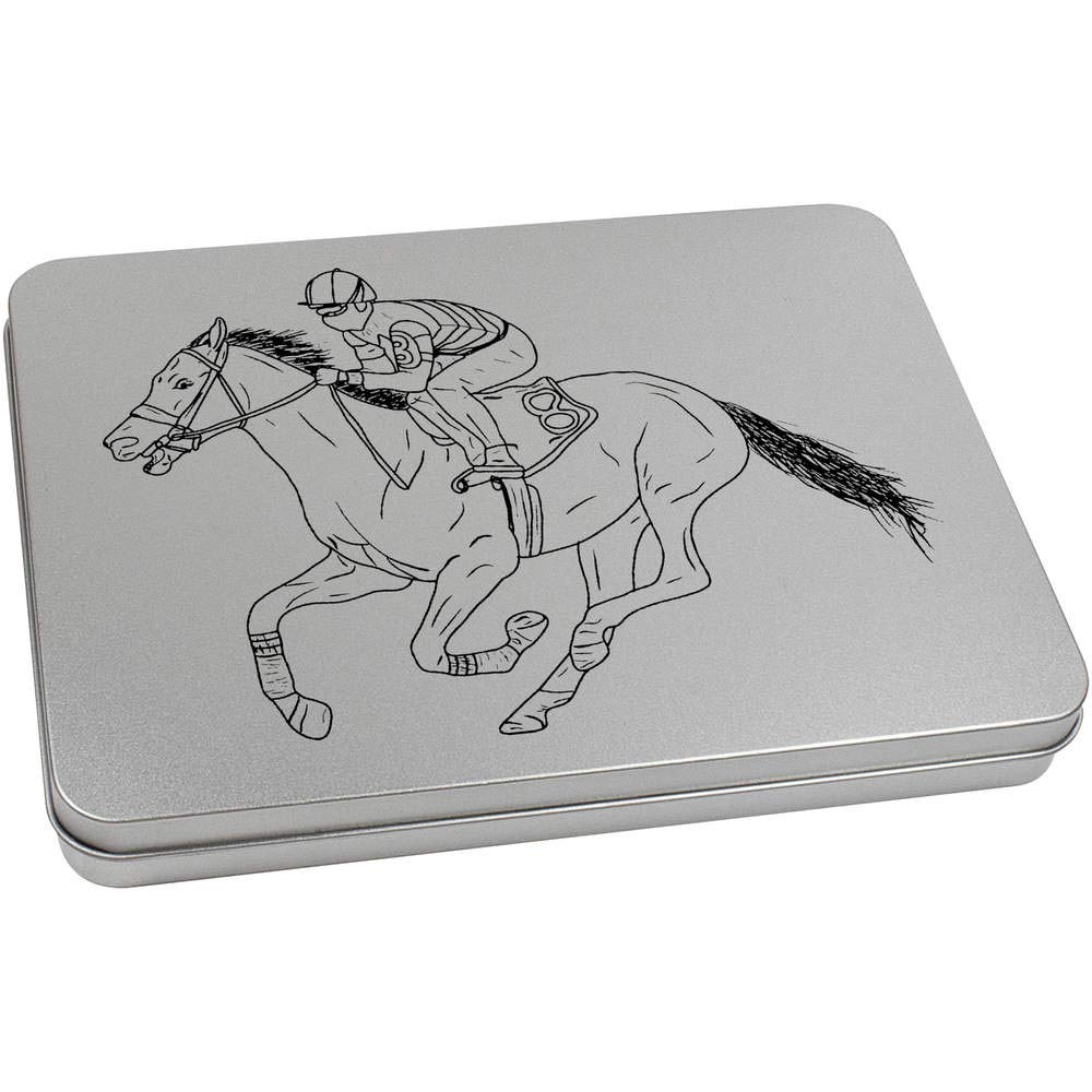 Azeeda 220mm 'Race Horse & Jockey' Metal Hinged Tin/Storage Box (TT00118056)