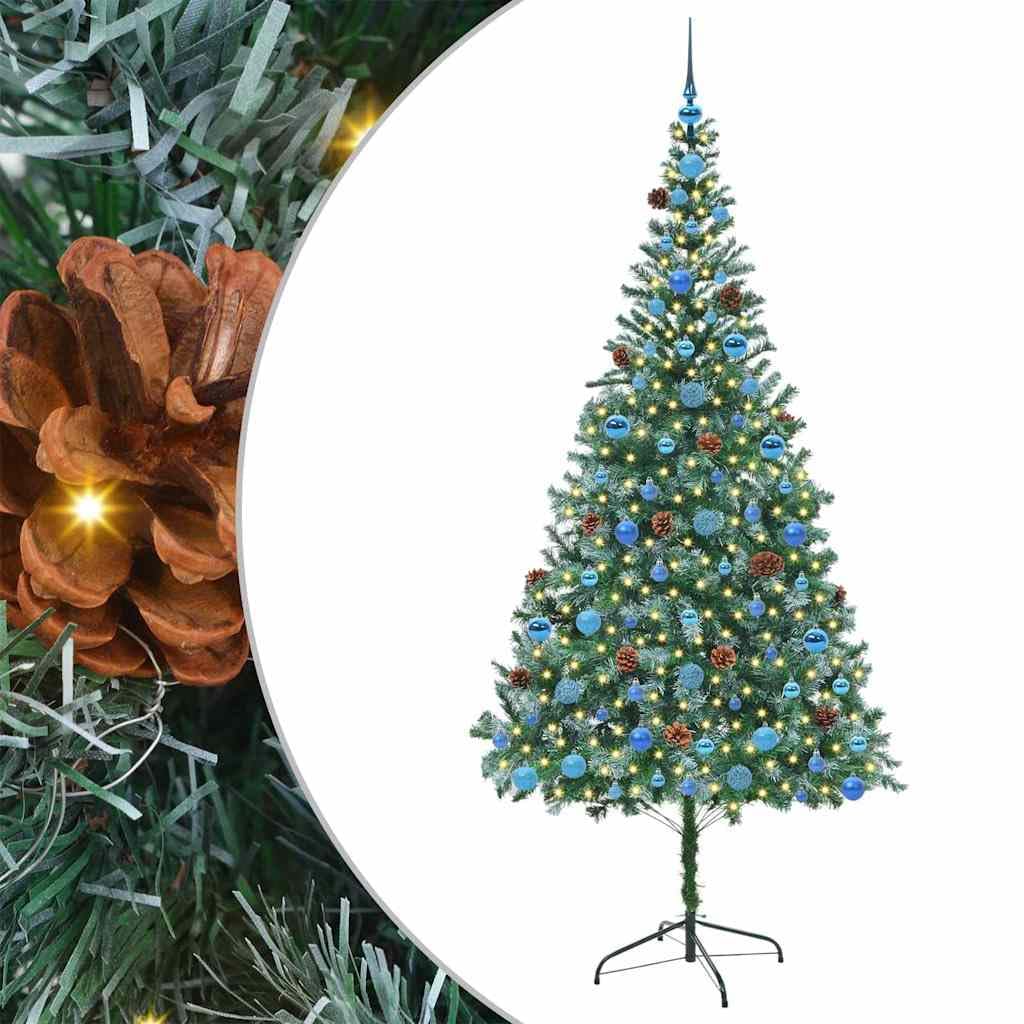 Sztuczna choinka zielona, 210 cm, PCW i stal, z 300 diodami LED o ciepłej białej barwie, 8 trybów, do użytku wewnątrz i na zewnątrz, świąteczna dekoracja