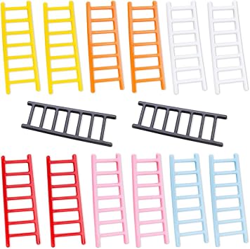 14Pcs Colorful Mini Ladders Set for Craft and Decoration Plastic Miniature Ladders for Cake Toppers Dessert Fairy Gardens Baking Decor