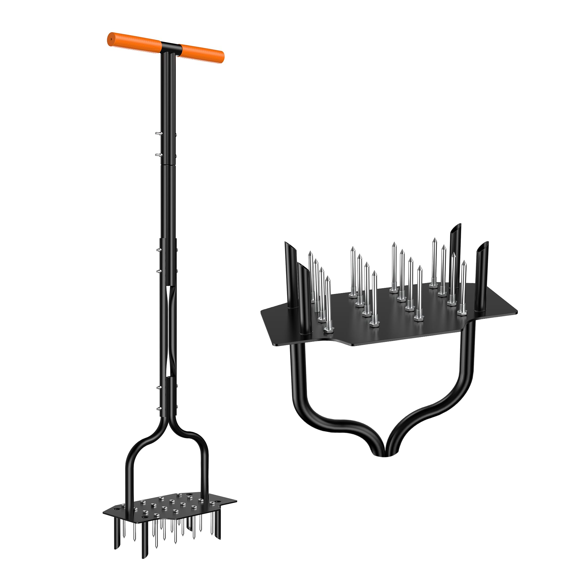 2-in-1 Lawn Aerator, Heavy Duty Manual Core Aerator Lawn Tool with 16 Iron Spikes & 4 Hollow Tines Garden Tools for Yard Grass Soil