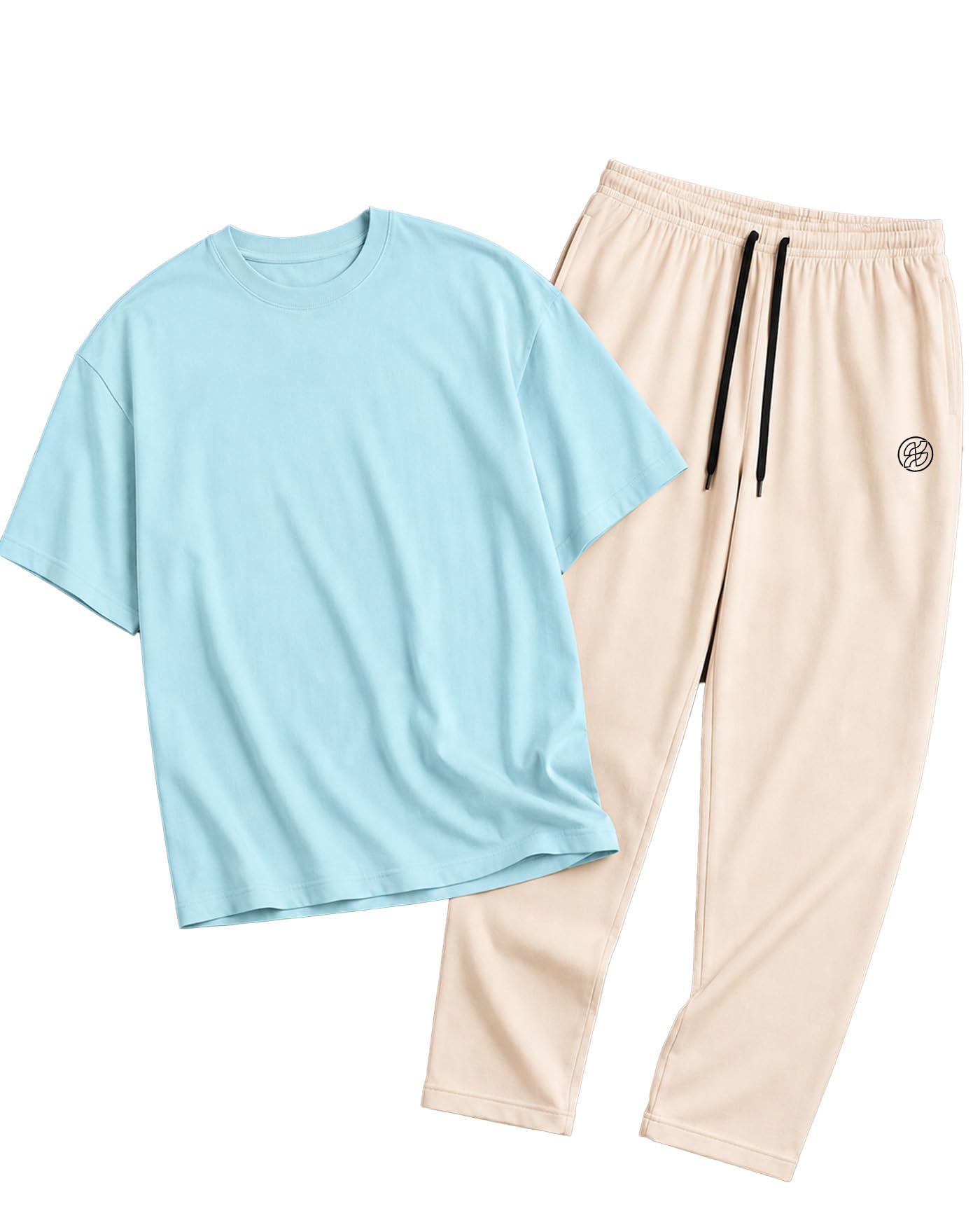 ausk Men's Cotton Blend Graphic Printed Co Ord Set, Oversized Round Neck Half Sleeve T Shirt with Elastic Waist Track Pant, Casual Lounge Wear Outfit for Men-picture-26