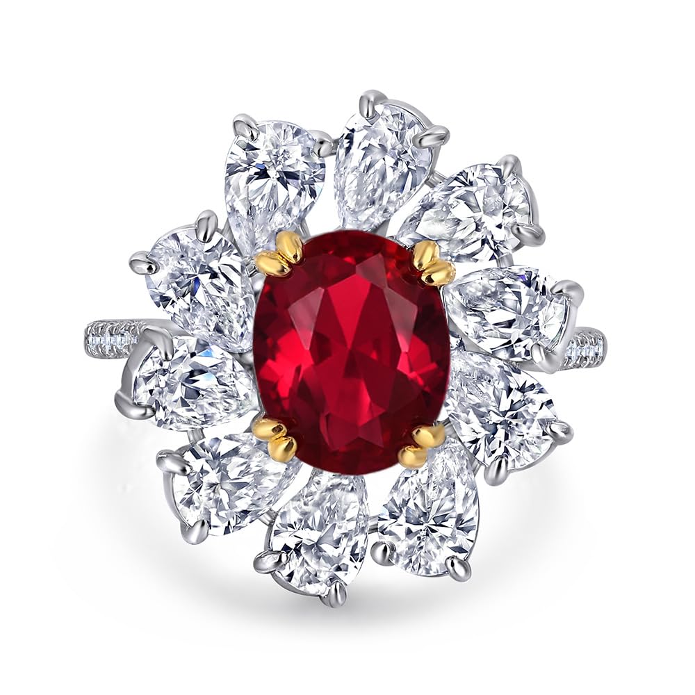 CFWSHJ 14K Gold Rubin Moissanit Ring Ohrstecker Halskette Set, dreiteiliges Schmuckset für Damen, luxuriöser Edelsteinschmuck für Elegantes Styling