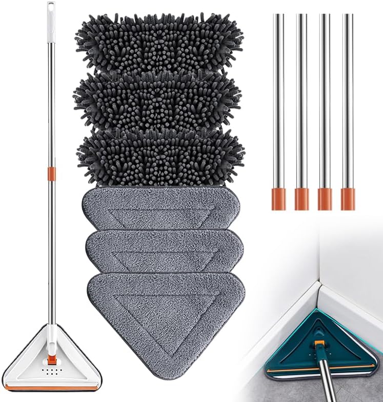 Wall Cleaner Mop with Long Handle, 2025 Upgrade 360° Rotatable Adjustable Triangle Cleaning Mop, Extendable Wall Washer Cleaner Tool for Floor, Walls, Ceilings and Baseboards (White, Set B)