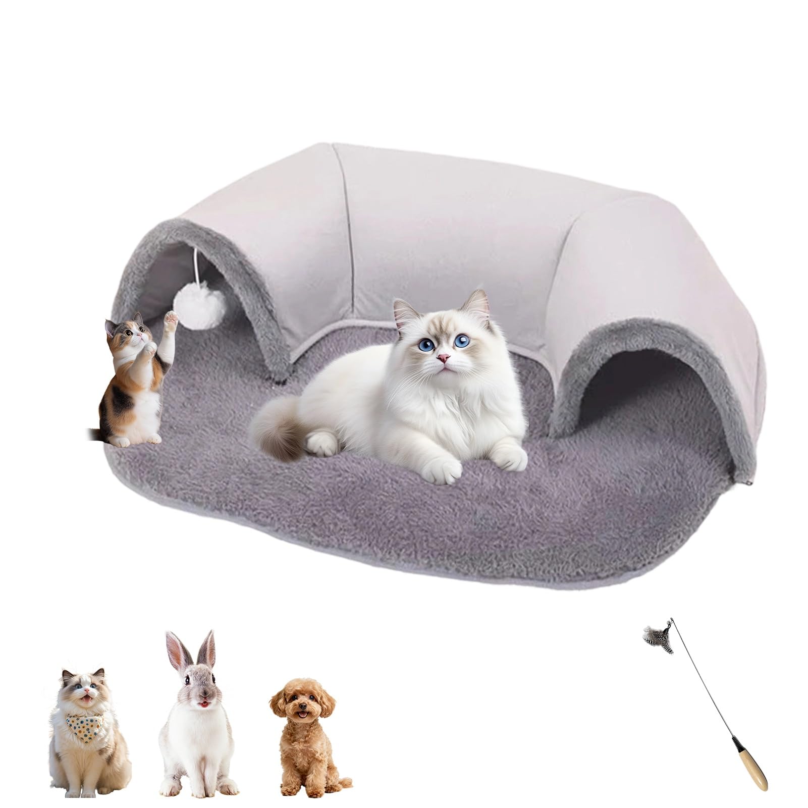 Plush 2-in-1 Cat Tunnel Bed, Cat Tunnels for Indoor Cats, Easy to Store with Detachable and Washable Design, Suitable for Cats, Kittens, Puppies and Rabbits(2PC-B-S) — image 1