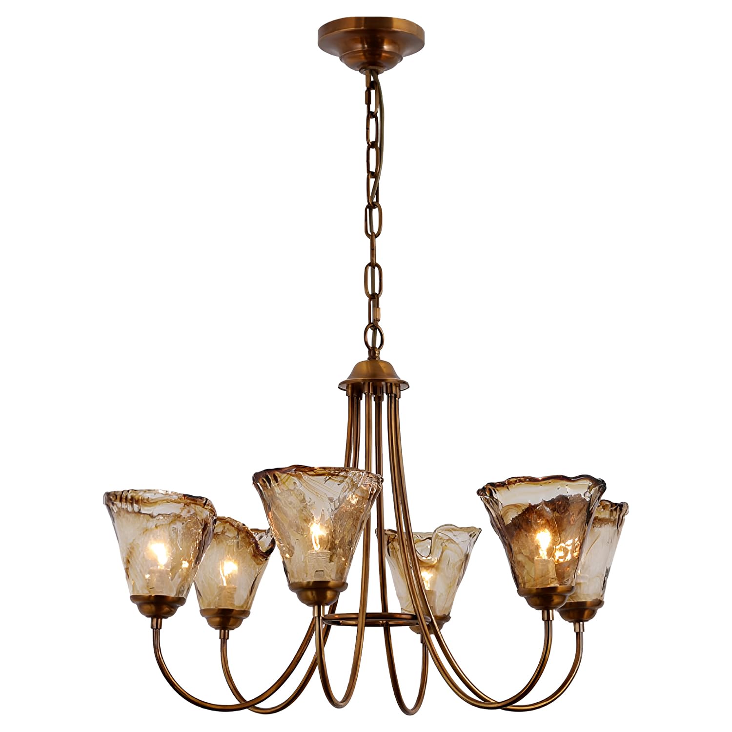 KCO Vintage Antique Brass Chandelier Flower Chandelier Copper Pendant Lighting Mid Century Retro Chandeliers Modern Dining Room Light Fixture Over Table โ image 1