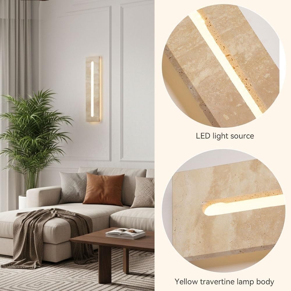 Modern Nordic Travertine LED Wall Sconce, Luxury Natural Stone Linear Wall Light Fixture, Minimalist Indoor Accent Lighting for Living Room Bedroom Hallway Hotel Parlor