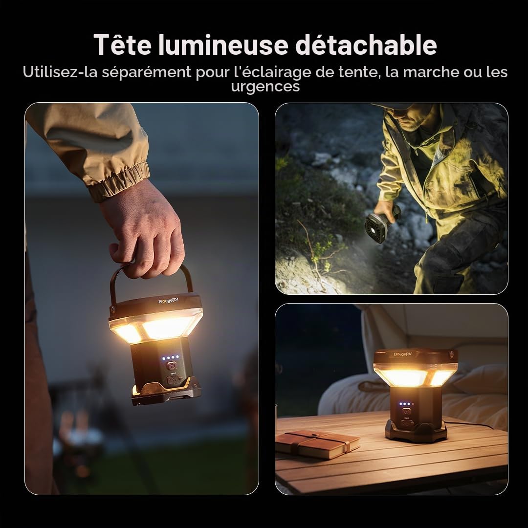BougeRV Lampe Camping CL03, Autonomie 7–90h, Télescopique 2,3m | Lanterne Rechargeable 8000mAh, Projecteur de Travail 3200lm, Éclairage Extérieur pour Overlanding, RV, Chantier et Garage