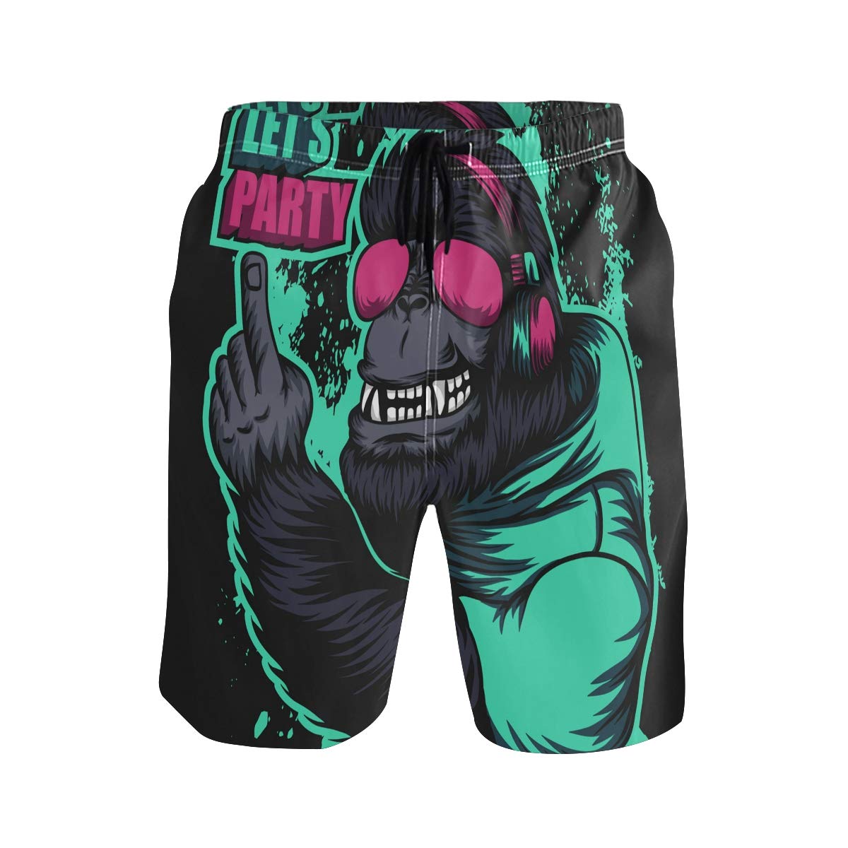Men's Summer Beach Shorts Leisure Quick Dry Swimming Pants?Gorilla Headphone Party