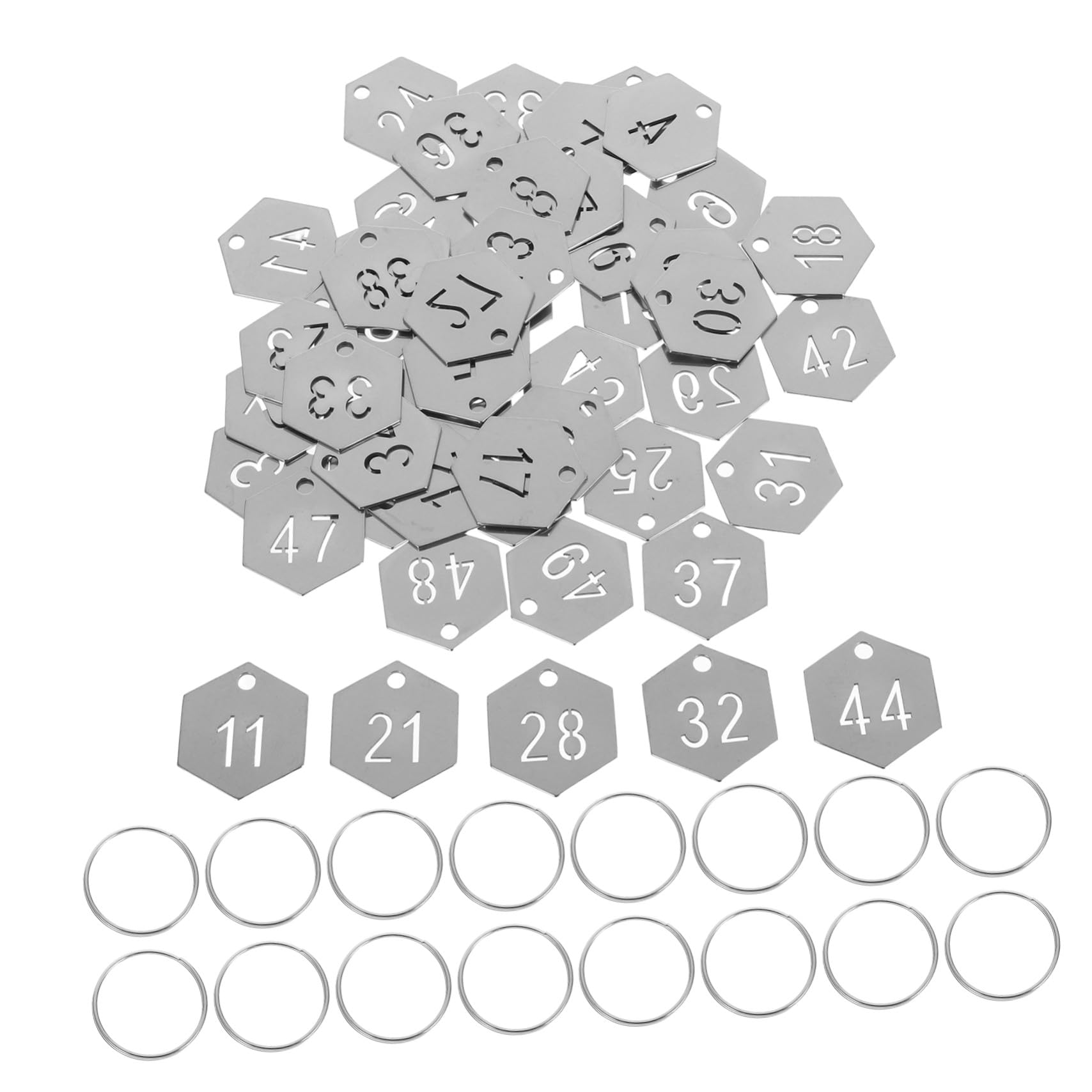DOITOOL 50pezzi Targhette Numerate Esagonali in Acciaio Inossidabile Portachiavi Etichette Per Chiavi Numeri Scavati Per Facile Identificazione e Organizzazione