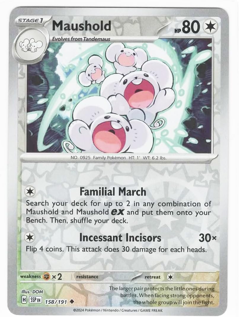 Pokemon - Maushold 158/191 – Surging Sparks – Reverse Foil – Single Card