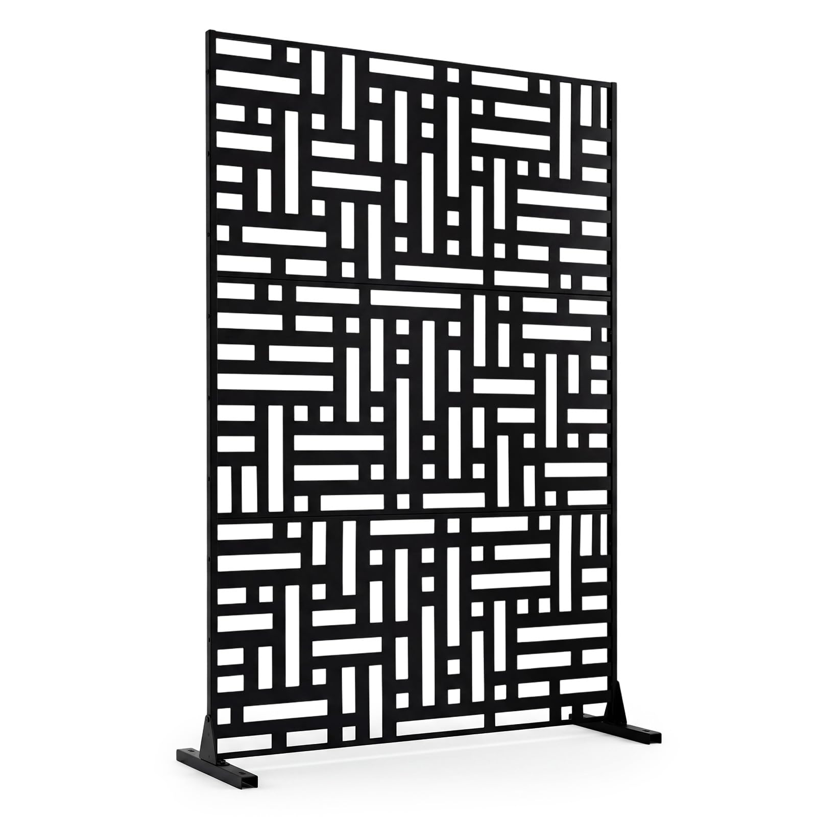 COSTWAY Decorative Garden Privacy Screen with Stand, 183x121cm Freestanding Metal Outdoor Divider, Rustproof Decorative Privacy Panel Fence Screening for Garden Patio Pool Hot Tub (Black, Maze)