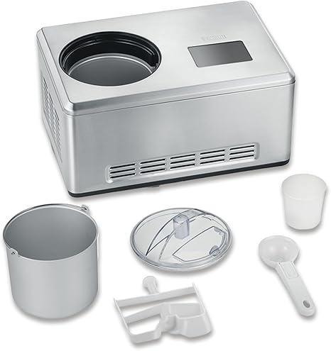 2-in-1 Ice Cream Maker with Yogurt Function, Compressor Ice Cream Maker for Ice Cream, Sorbet and Frozen Yogurt, Ice Maker Including Two Ice Containers, Brushed Stainless Steel, EZ 7406