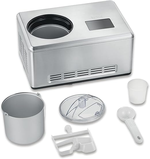 2-in-1 Ice Cream Maker with Yogurt Function, Compressor Ice Cream Maker for Ice Cream, Sorbet and Frozen Yogurt, Ice Maker Including Two Ice Containers, Brushed Stainless Steel, EZ 7406