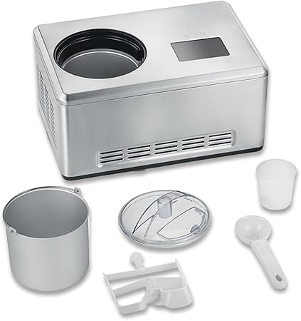 2-in-1 Ice Cream Maker with Yogurt Function, Compressor Ice Cream Maker for Ice Cream, Sorbet and Frozen Yogurt, Ice Maker Including Two Ice Containers, Brushed Stainless Steel, EZ 7406