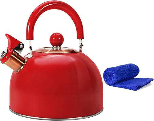 Miniatura 11 de Hervidor de té, estufa silbante de 2.6 cuartos de galón, tetera para estufa, acero inoxidable de grado alimenticio, mango de madera (rosa), con