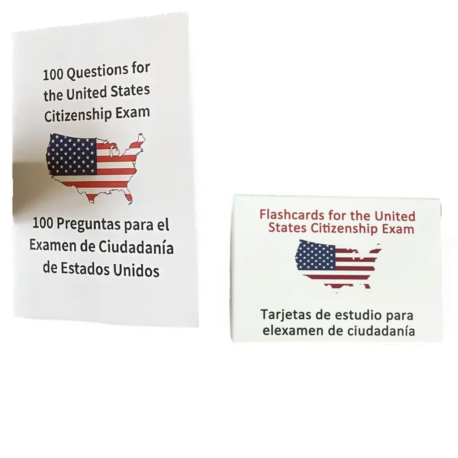 U.S Civics Test Flash Cards Combo Set with Bilingual Booklet - English/Spanish, Naturalization Study Guide with 100 US Civics Questions & Answers, Flashcards for The United States Citizenship