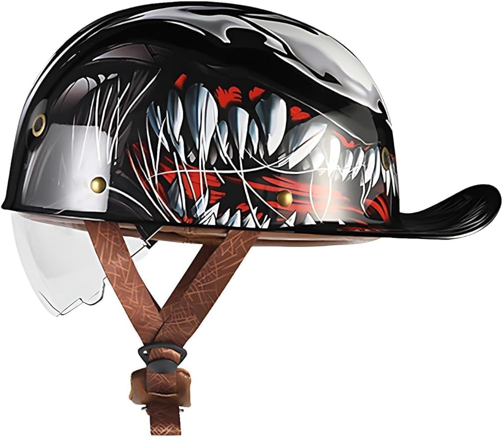 DOT Approved Vintage Baseball Style Cap Open Face Motorcycle Helmet Jet Half Helmet Adults Women's Men's Jet Half Helmet for Cruiser Scooter Street Moped Racing Touring