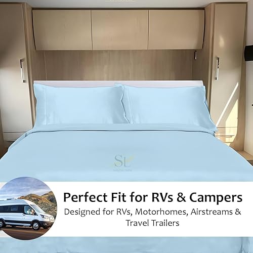 Miniatura 2 de Juego de sábanas de microfibra para caravanas, 70 x 80 pulgadas, tamaño King, color azul claro, lisas, sábanas para caravanas, remolques de viaje y