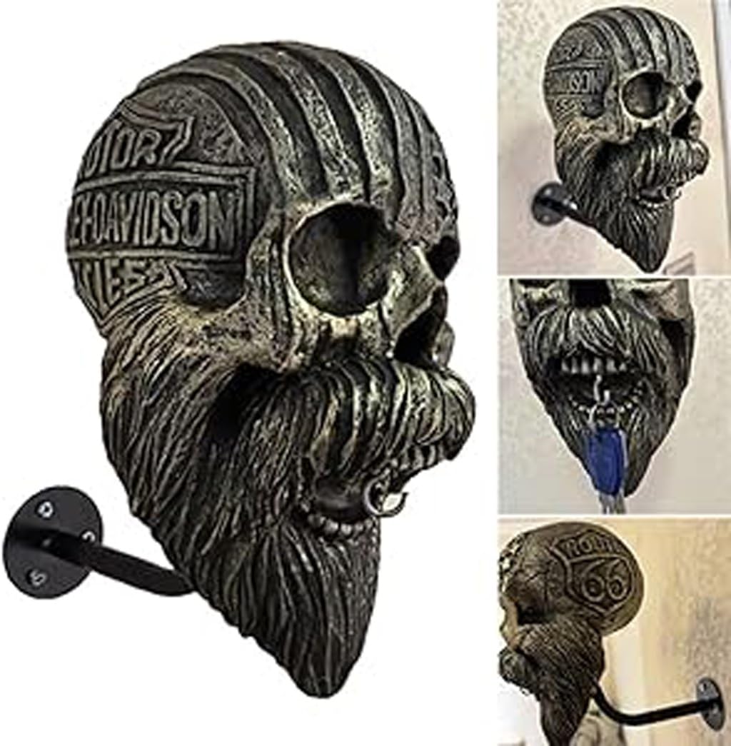 Motorcycle Skull Helmets Holder, Helmet Hanger Wall Mount, Resin Crafts Skull Helmets Rack, Wall Hat Holder Motorcycle Accessories Wall Helmet Holder, Gift for Motorcycle Enthusiasts(#1,1pcs)