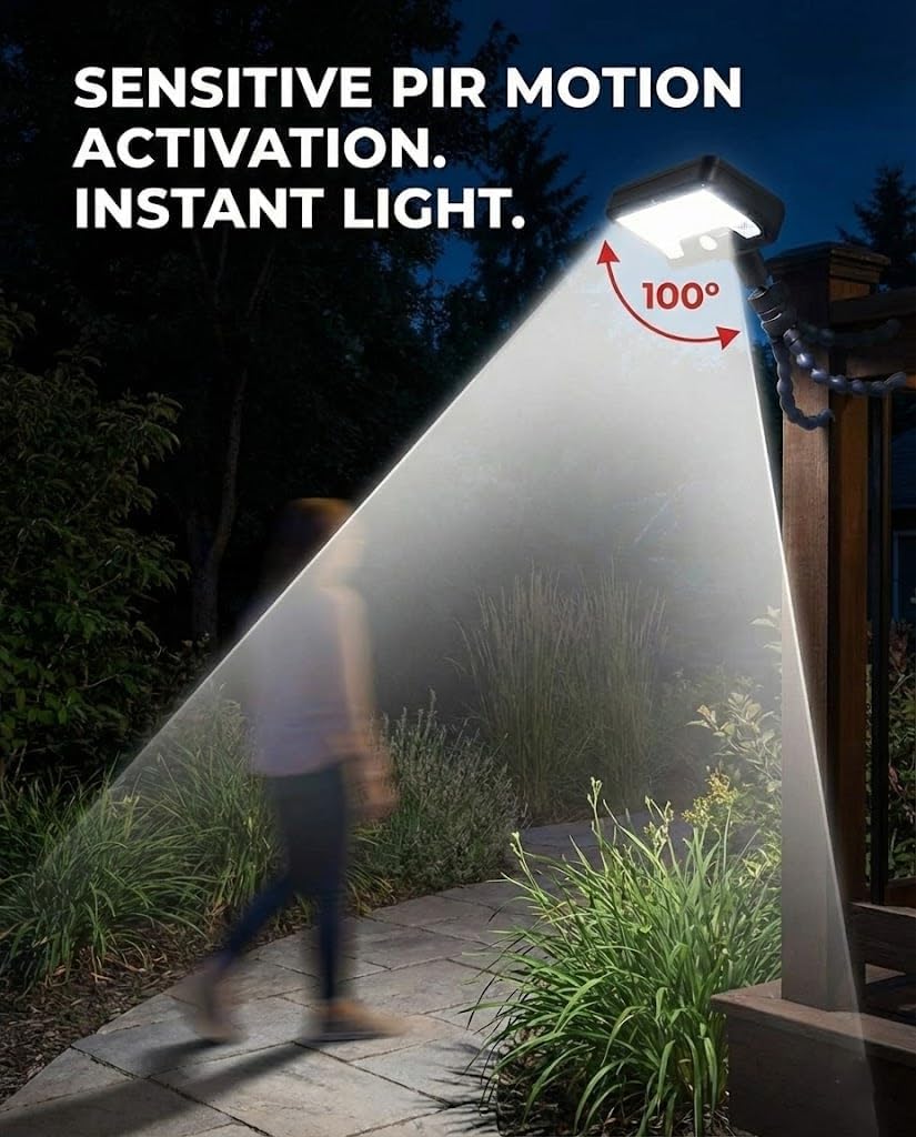 Solar Lights Outdoor, 92 LED Motion Sensor Security Light with Flexible Octopus Tripod & Heavy Duty Clip, 600LM Waterproof Solar Powered Lights for Fence, Gutter, Tree, Patio (2 Pack)