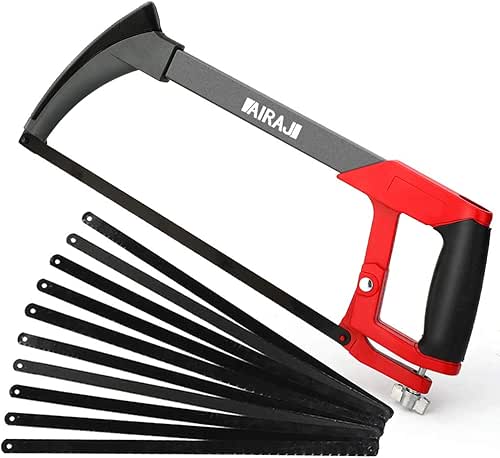 AIRAJ 12 inch Adjustable Hacksaw Frame Set,Tools High-Tension Hacksaw,with 10