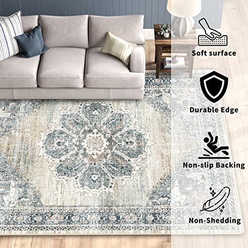 YOUFORTONG Area Rugs 8x10 Washable Non-Slip Rug Stain Resistant Rugs for Living Room Dining Room Bedroom Low-Pile and Ultra Soft Area Rug (Blue, 8x10)