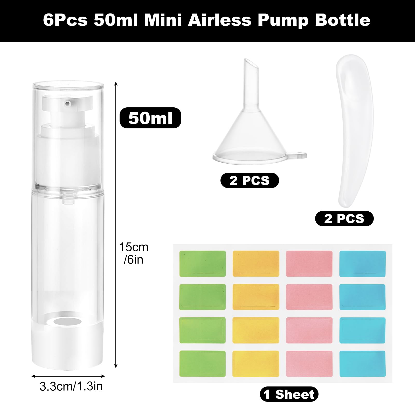 6 Pezzi 50ml Airless Porta Crema Pump, Airless Contenitore Crema Pump, Dispenser per Crema, Dispenser Cosmetico da Riempire, Bottiglie da Viaggio per Lozione, Fondotinta, Olio essenziale
