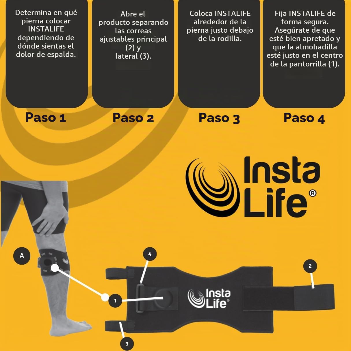 INSTA LIFE Sistema de acupresión INSTALIFE - Original - Rodillera para aliviar el dolor articular, Alivia dolor de espalda con digitopresión, Dolores lumbalgia, ciática, dolor rodillas (2 unidades)