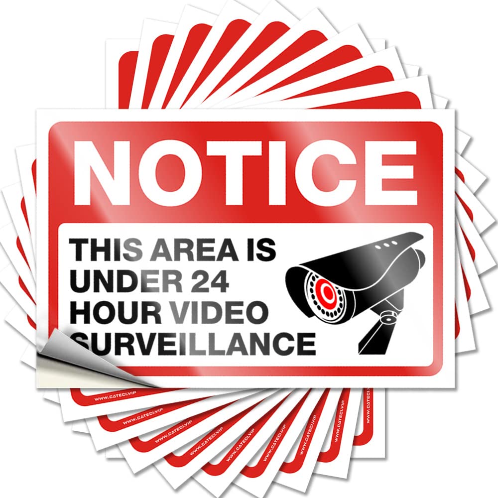 Tattoos Front Door Decor Bike Golden Designer Notice - This Area is Under 24 Hour Video Surveillance - Scratch Resistant Stickers(8X12CM)